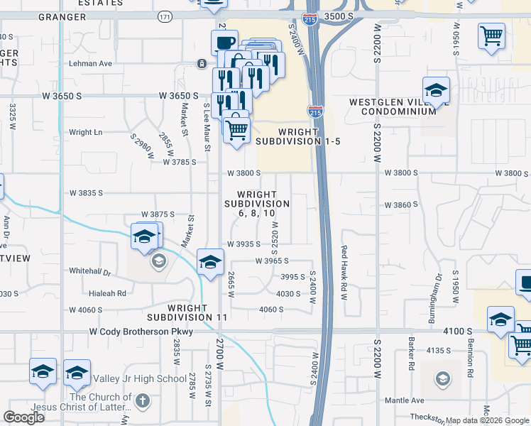 map of restaurants, bars, coffee shops, grocery stores, and more near 3875 South Cheryl Street in West Valley City