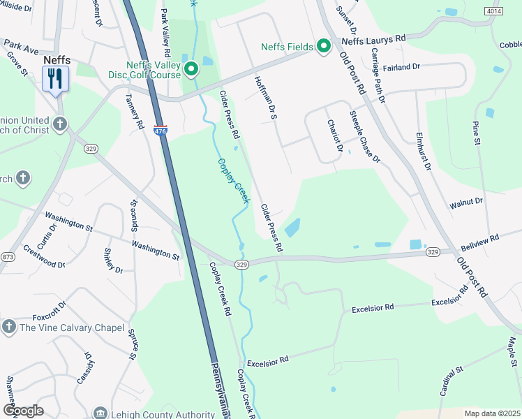map of restaurants, bars, coffee shops, grocery stores, and more near 5168 Cider Press Road in Schnecksville
