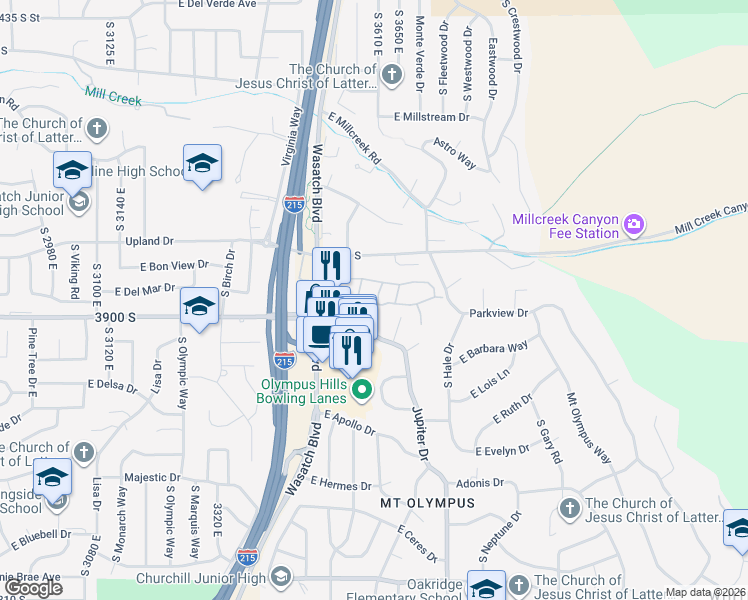 map of restaurants, bars, coffee shops, grocery stores, and more near 3862 South Quail Hollow Drive in Salt Lake City