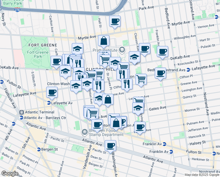 map of restaurants, bars, coffee shops, grocery stores, and more near in Brooklyn