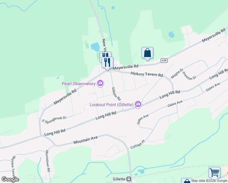 map of restaurants, bars, coffee shops, grocery stores, and more near 72 Gillette Road in Long Hill