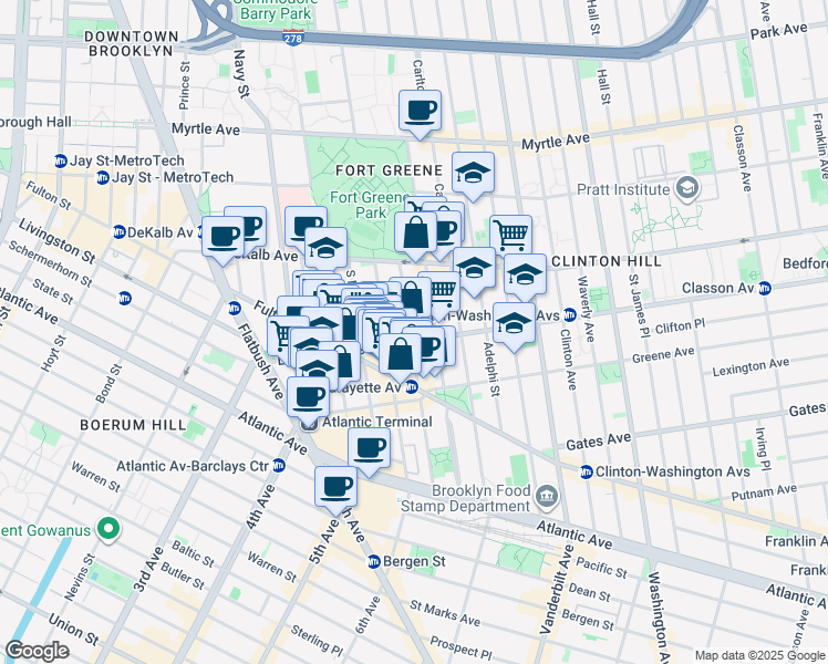 map of restaurants, bars, coffee shops, grocery stores, and more near in Brooklyn