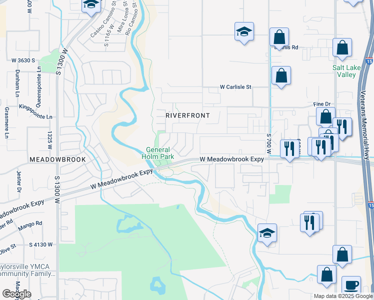map of restaurants, bars, coffee shops, grocery stores, and more near 3847 Salt River Way in South Salt Lake