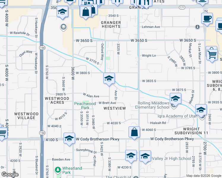 map of restaurants, bars, coffee shops, grocery stores, and more near 3875 South 3380 West in West Valley City
