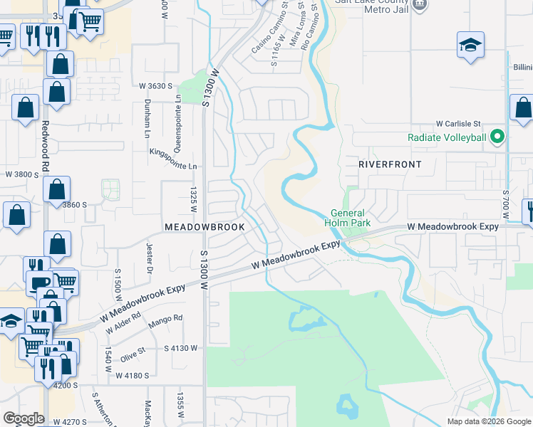map of restaurants, bars, coffee shops, grocery stores, and more near 3888 Parrott Street in West Valley City
