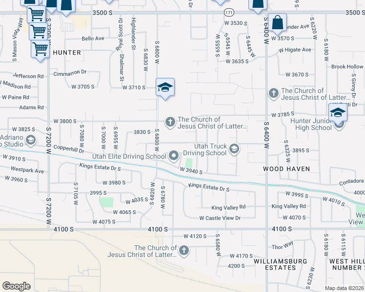 map of restaurants, bars, coffee shops, grocery stores, and more near 6721 West 3860 South in West Valley City
