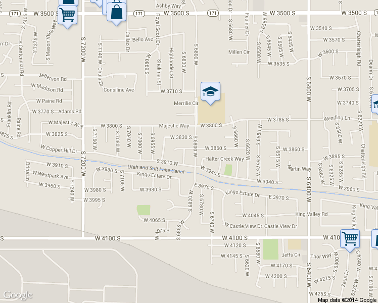 map of restaurants, bars, coffee shops, grocery stores, and more near 3869 South 6840 West in West Valley City