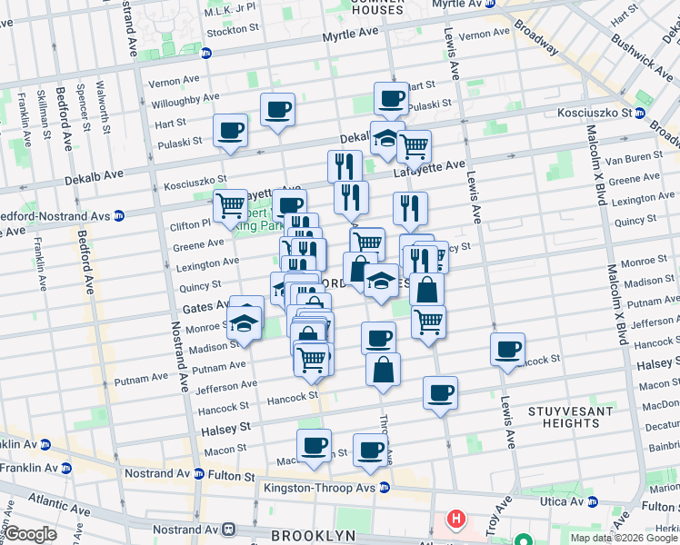 map of restaurants, bars, coffee shops, grocery stores, and more near in Brooklyn