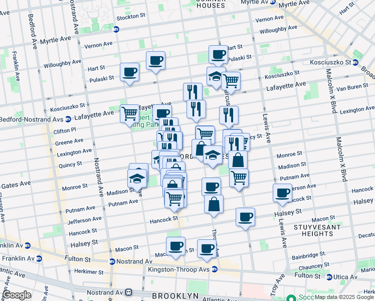 map of restaurants, bars, coffee shops, grocery stores, and more near in Brooklyn