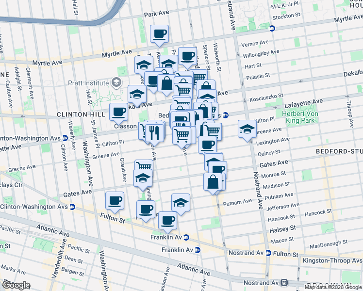 map of restaurants, bars, coffee shops, grocery stores, and more near in Brooklyn