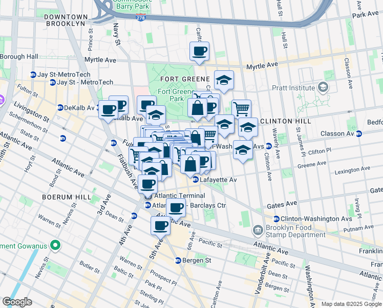 map of restaurants, bars, coffee shops, grocery stores, and more near in Brooklyn