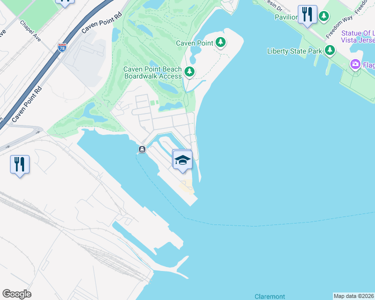 map of restaurants, bars, coffee shops, grocery stores, and more near 2 Half Moon Isle in Jersey City