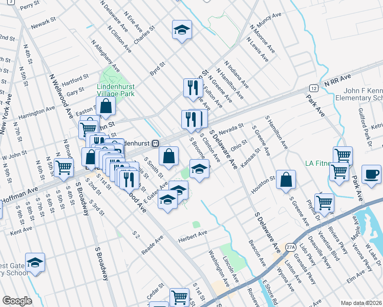 map of restaurants, bars, coffee shops, grocery stores, and more near 181 South Alleghany Avenue in Lindenhurst
