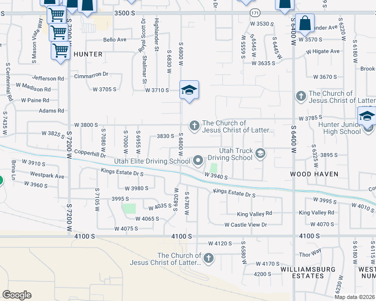 map of restaurants, bars, coffee shops, grocery stores, and more near 6779 West 3860 South in West Valley City