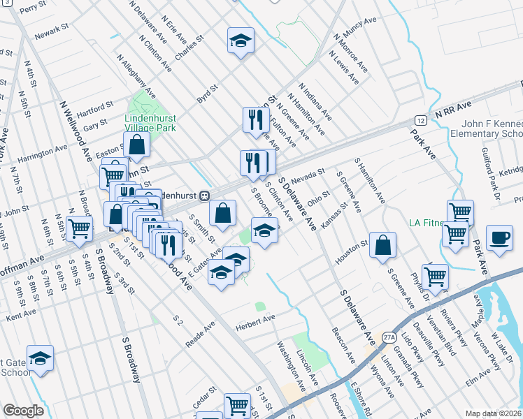 map of restaurants, bars, coffee shops, grocery stores, and more near 181 South Alleghany Avenue in Lindenhurst