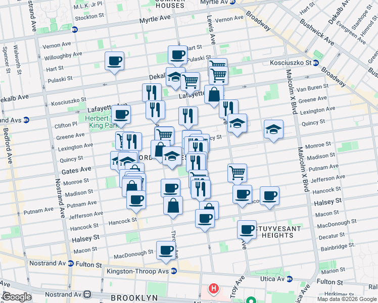 map of restaurants, bars, coffee shops, grocery stores, and more near in Brooklyn