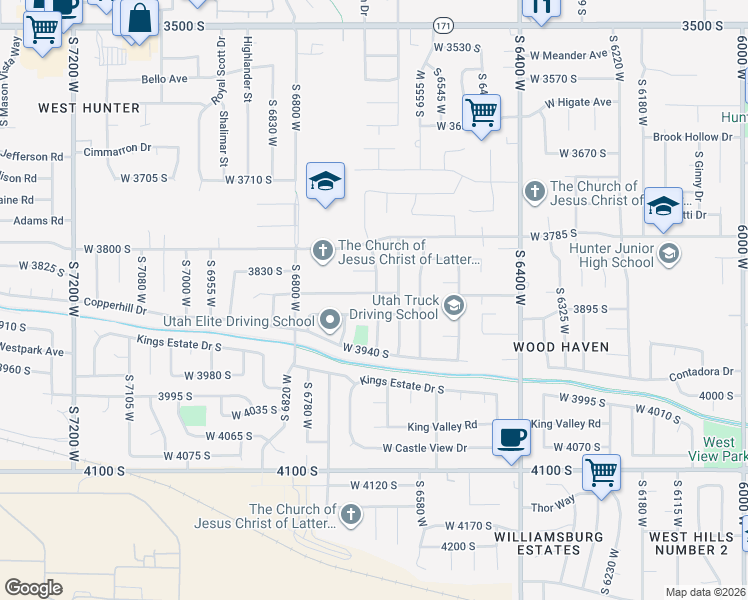 map of restaurants, bars, coffee shops, grocery stores, and more near 6653 West 3860 South in West Valley City