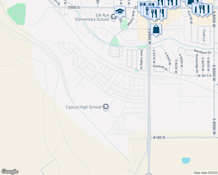 map of restaurants, bars, coffee shops, grocery stores, and more near 3866 South Landmark Lane in Magna