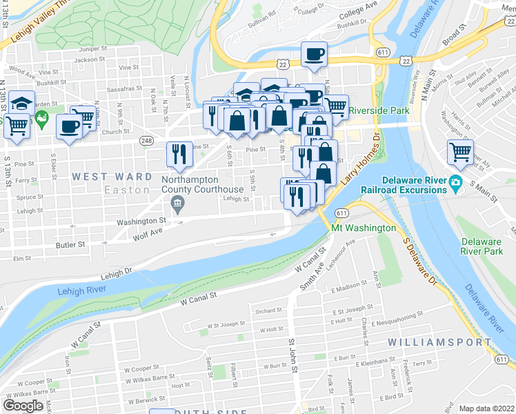 map of restaurants, bars, coffee shops, grocery stores, and more near 6 Rosewood Street in Easton