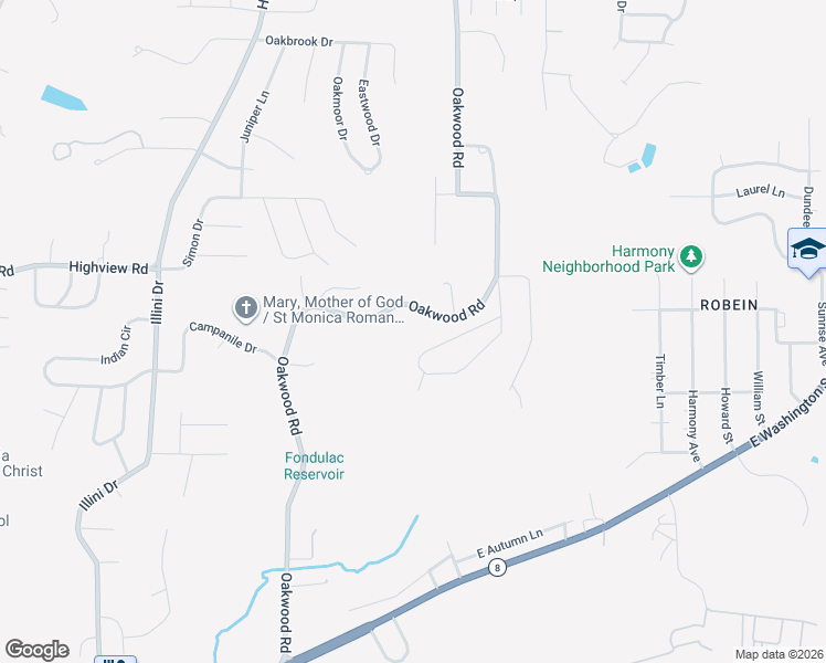 map of restaurants, bars, coffee shops, grocery stores, and more near 405 Avondale Drive in East Peoria