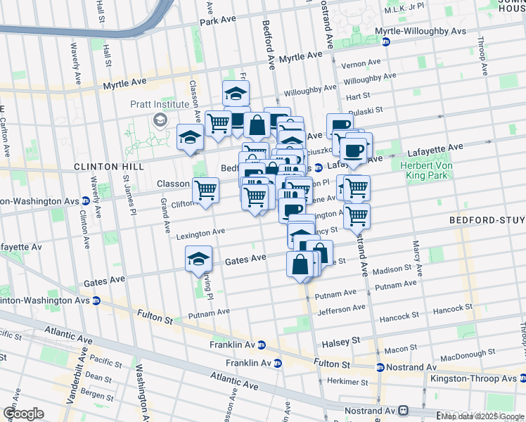 map of restaurants, bars, coffee shops, grocery stores, and more near 350 Greene Avenue in Brooklyn