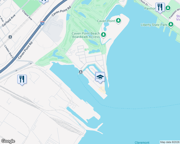 map of restaurants, bars, coffee shops, grocery stores, and more near 203 Shearwater Court West in Jersey City