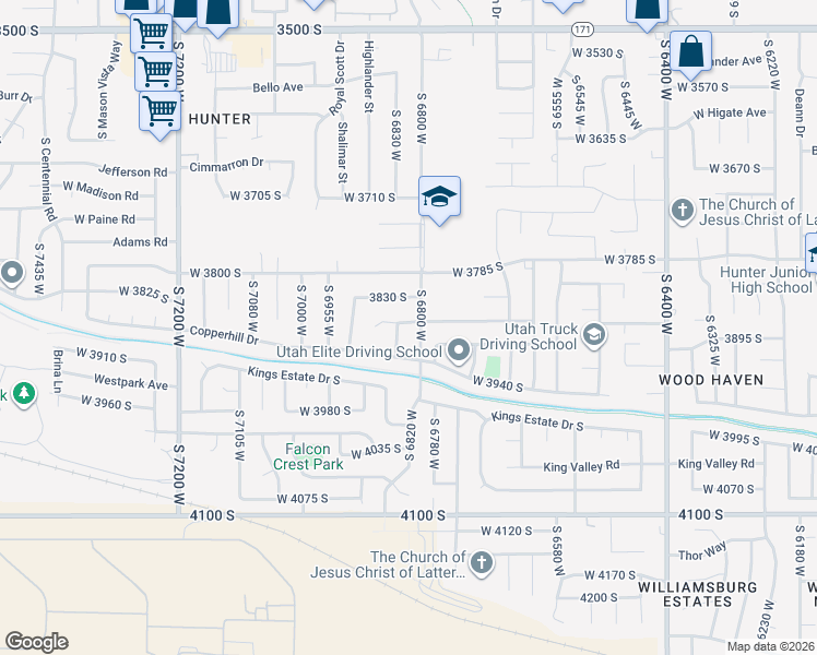 map of restaurants, bars, coffee shops, grocery stores, and more near 3869 South 6840 West in West Valley City