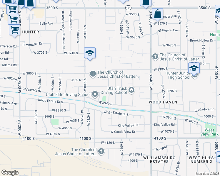 map of restaurants, bars, coffee shops, grocery stores, and more near 6653 West 3860 South in West Valley City