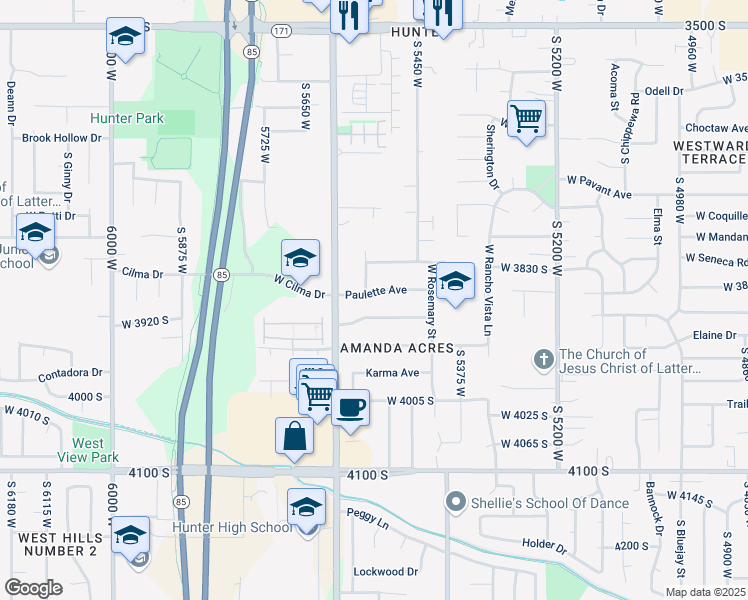 map of restaurants, bars, coffee shops, grocery stores, and more near 5531 Paulette Avenue in Salt Lake City