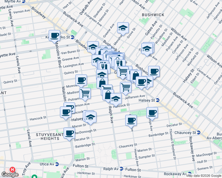 map of restaurants, bars, coffee shops, grocery stores, and more near in Brooklyn
