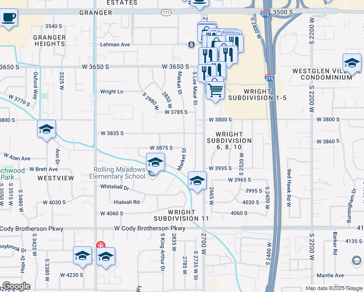 map of restaurants, bars, coffee shops, grocery stores, and more near 2800 West 3875 South in West Valley City