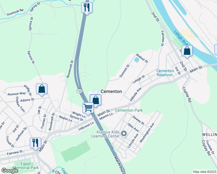 map of restaurants, bars, coffee shops, grocery stores, and more near 5223 Springmill Road in Cementon
