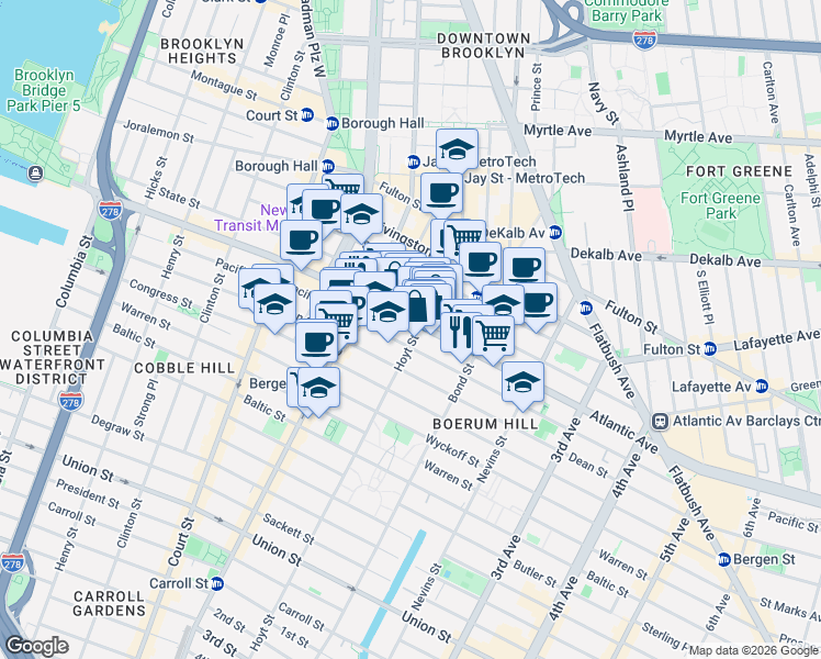 map of restaurants, bars, coffee shops, grocery stores, and more near in Brooklyn
