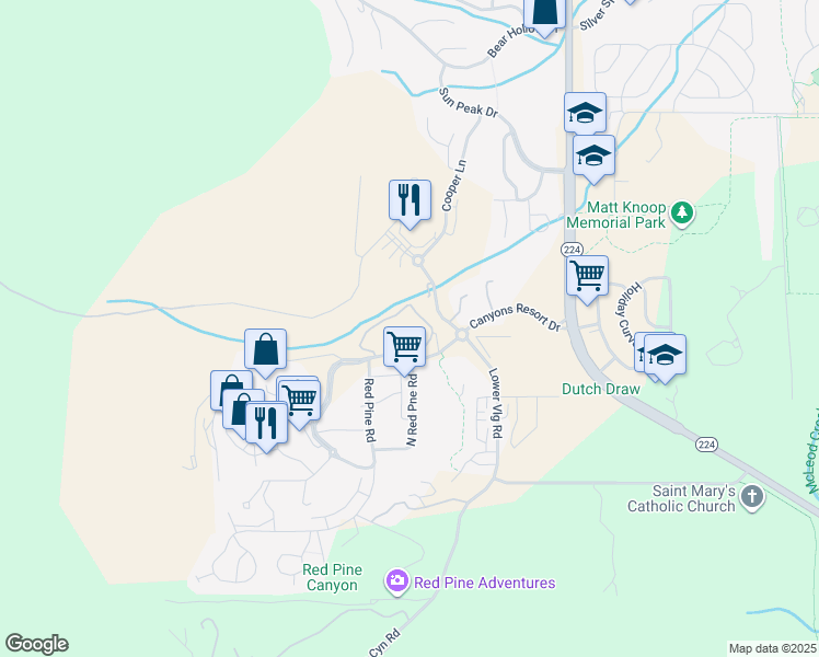 map of restaurants, bars, coffee shops, grocery stores, and more near 2100 Canyons Resort Drive in Park City