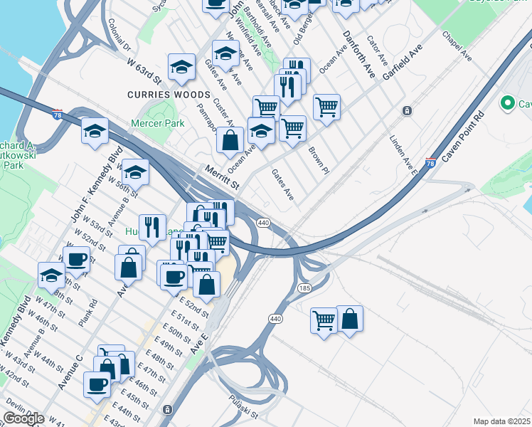map of restaurants, bars, coffee shops, grocery stores, and more near 72 Garfield Avenue in Jersey City