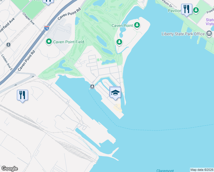 map of restaurants, bars, coffee shops, grocery stores, and more near 203 Shearwater Court West in Jersey City