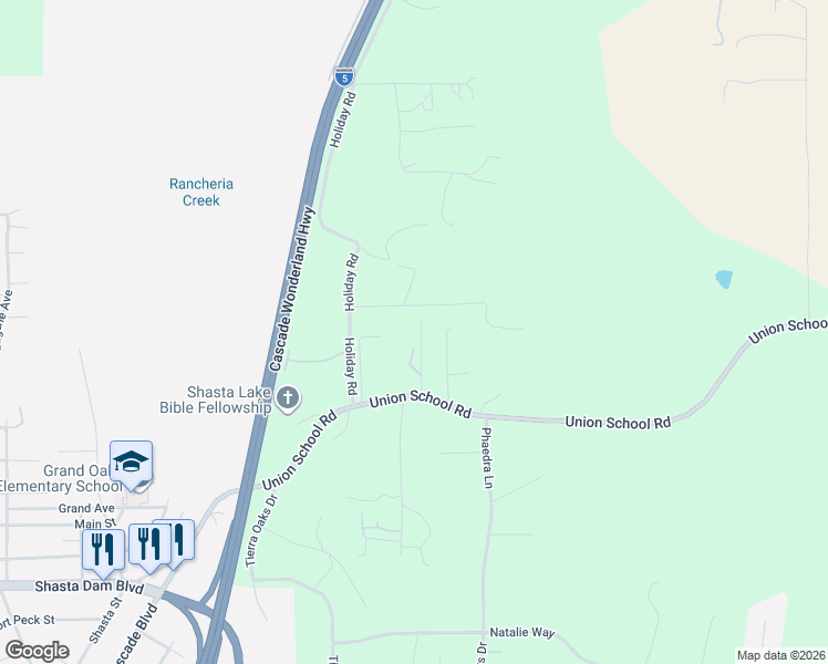 map of restaurants, bars, coffee shops, grocery stores, and more near 13743 Thunder Dr in Redding
