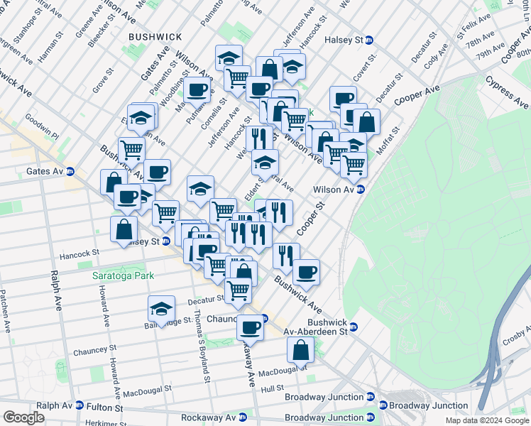 map of restaurants, bars, coffee shops, grocery stores, and more near in Brooklyn