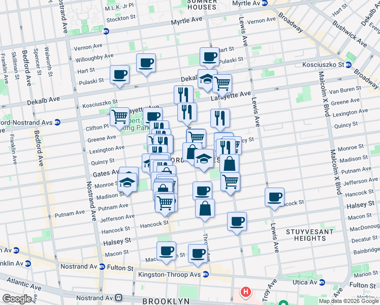 map of restaurants, bars, coffee shops, grocery stores, and more near in Brooklyn
