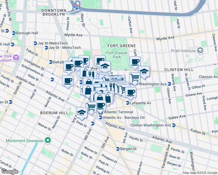 map of restaurants, bars, coffee shops, grocery stores, and more near in Brooklyn