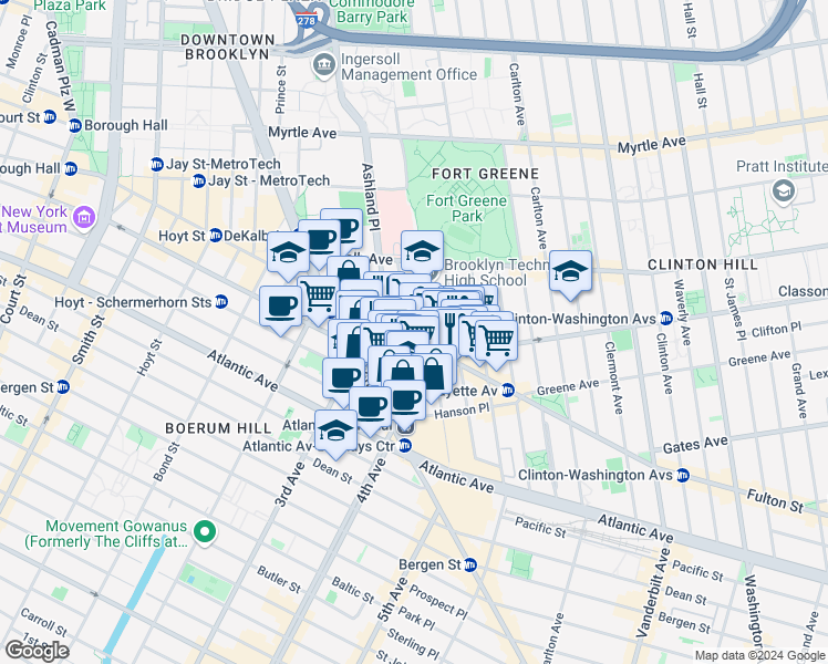 map of restaurants, bars, coffee shops, grocery stores, and more near in Brooklyn