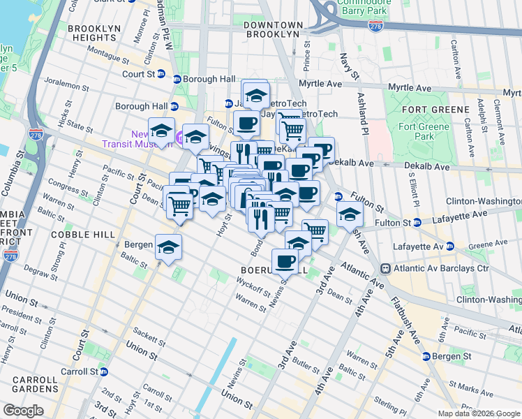 map of restaurants, bars, coffee shops, grocery stores, and more near 367 Atlantic Avenue in Brooklyn