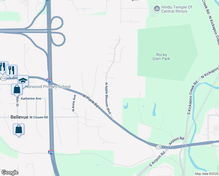 map of restaurants, bars, coffee shops, grocery stores, and more near 104 North Apple Blossom Boulevard in Bellevue