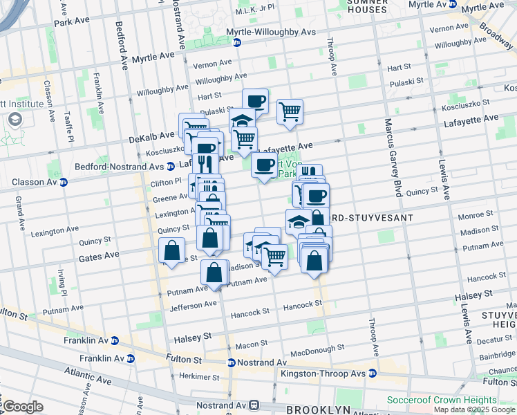 map of restaurants, bars, coffee shops, grocery stores, and more near in Brooklyn