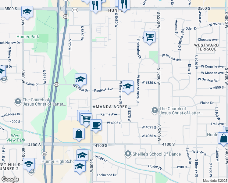 map of restaurants, bars, coffee shops, grocery stores, and more near 5465 Paulette Avenue in West Valley City