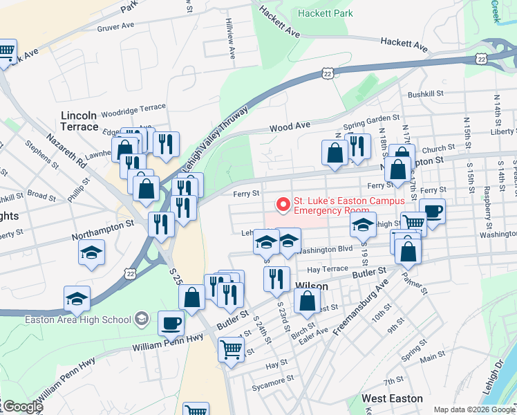 map of restaurants, bars, coffee shops, grocery stores, and more near in Wilson