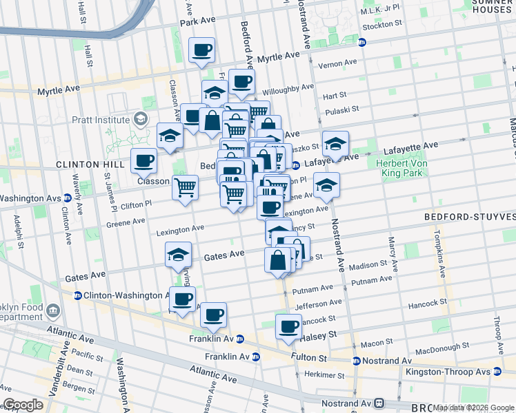 map of restaurants, bars, coffee shops, grocery stores, and more near 376 Greene Avenue in Brooklyn