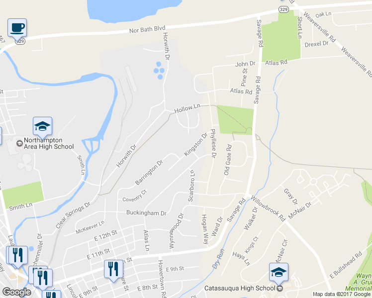 map of restaurants, bars, coffee shops, grocery stores, and more near 1342 Kingston Court in Northampton
