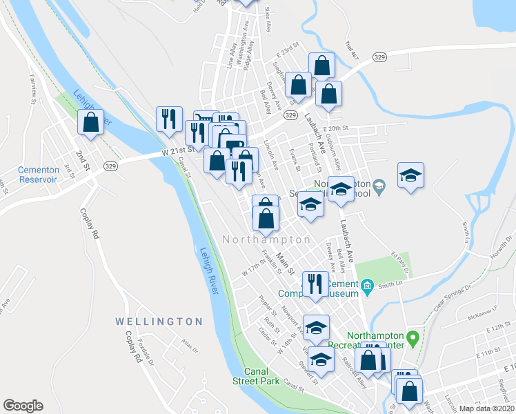 map of restaurants, bars, coffee shops, grocery stores, and more near 31 East 18th Street in Northampton