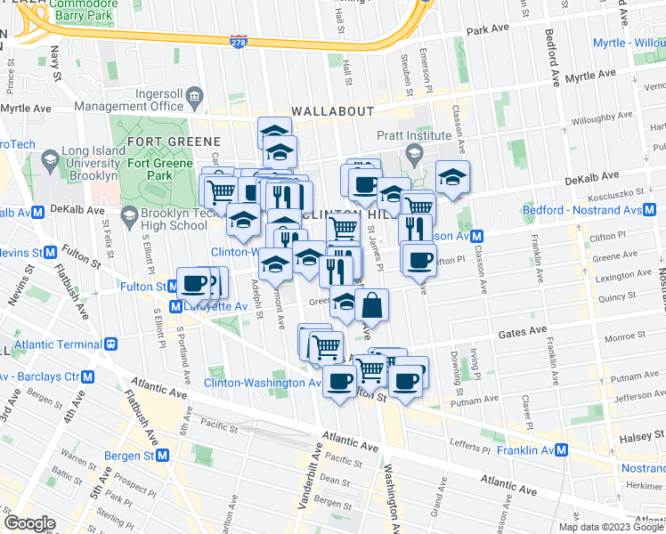 map of restaurants, bars, coffee shops, grocery stores, and more near in Brooklyn